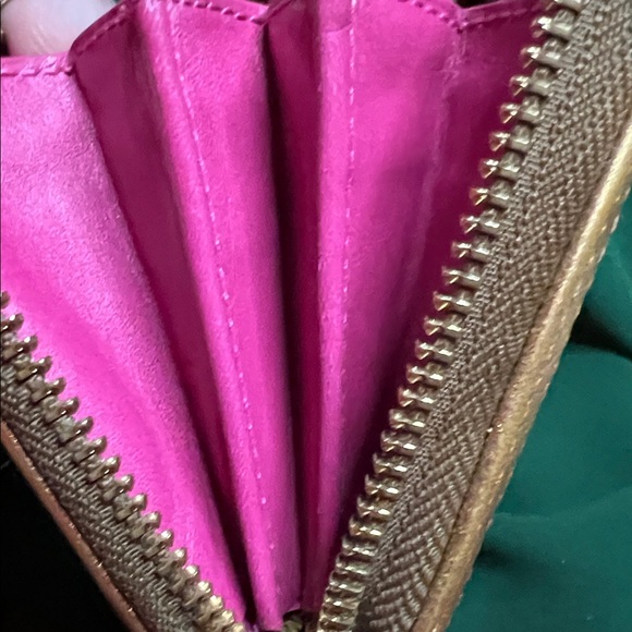 COACH Heritage Tattersall Graffiti zip-around long wallet in gold/beige/pink - Picture 6 of 7